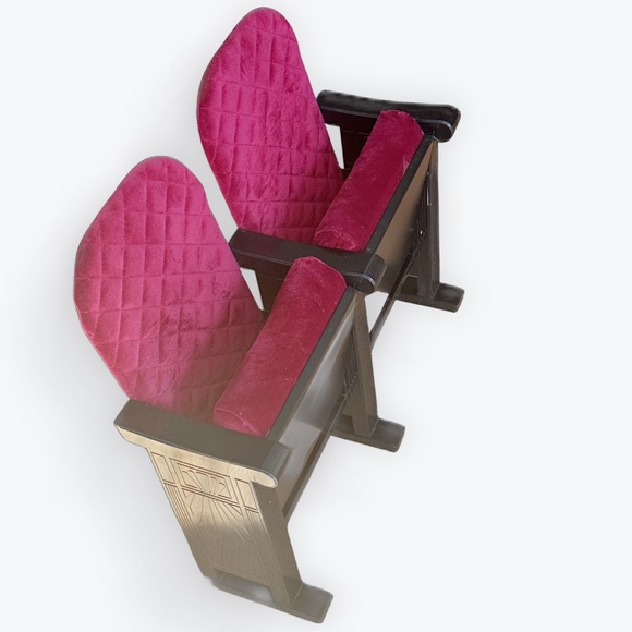 American Girl Doll RETIRED Burgundy Red Velvet Theatre Seats Two Attached Molly